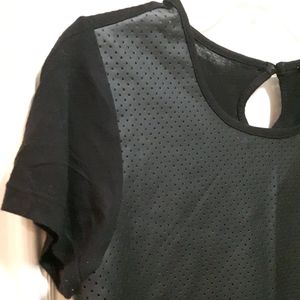 🛍Vegan leather tee with laser cut holes